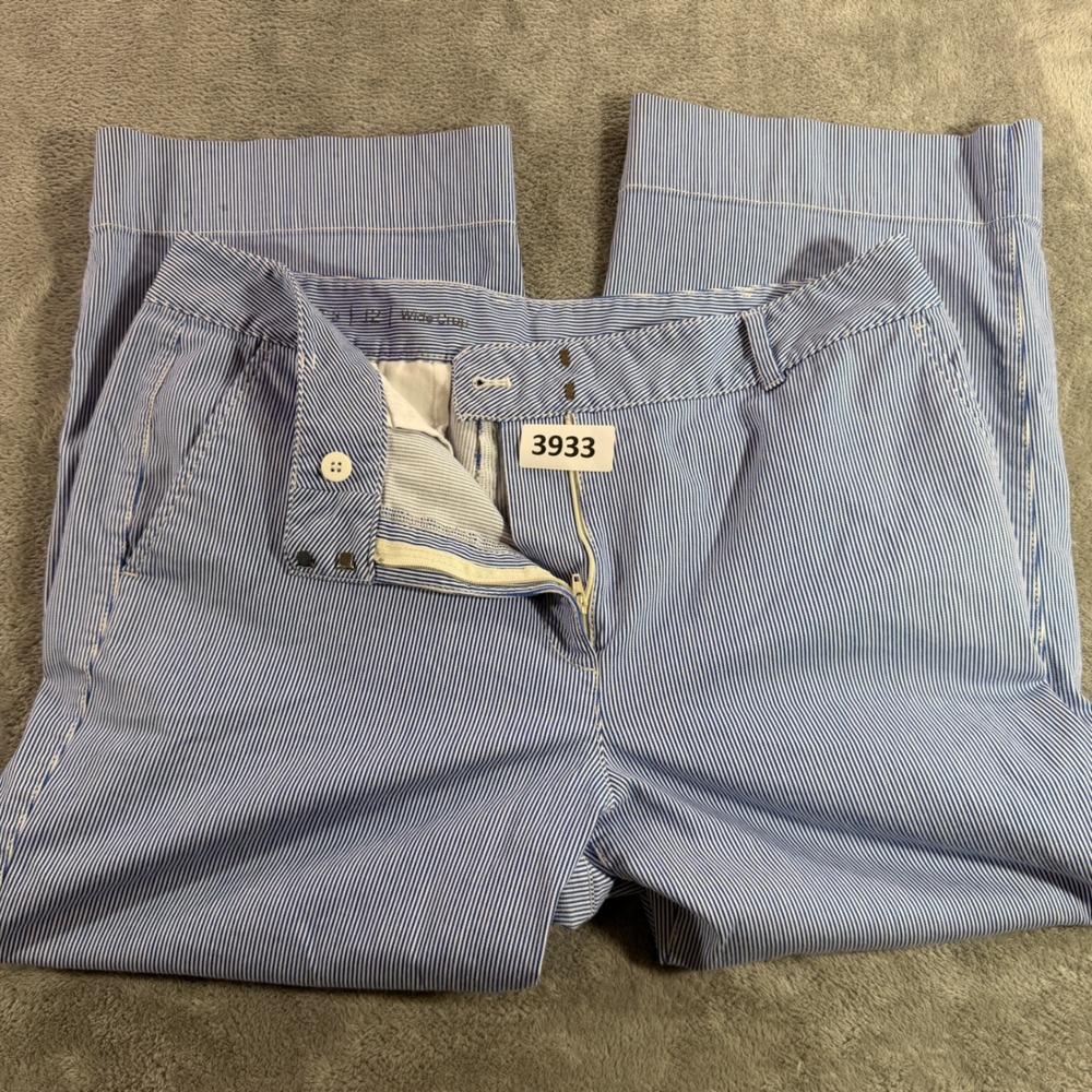 Talbots Wide Crop Pants Womens 12 Blue White Pinstripe Seersucker Stretch ID245